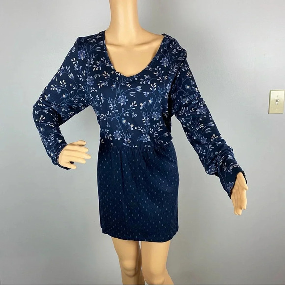 J. Jill Womens Medium Navy Floral Long Sleeve Tunic Top Blouse Dress - Picture 1 of 7